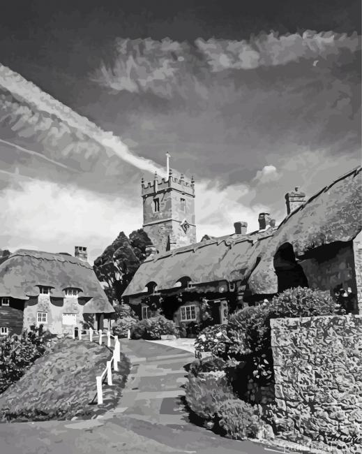 Black And White Godshill Village Painting By Numbers Kits