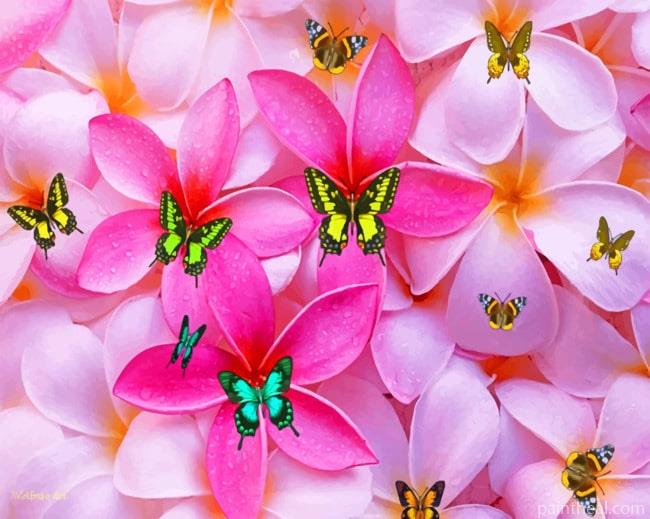 Plumeria Flowers And Butterflies Painting By Numbers Kits