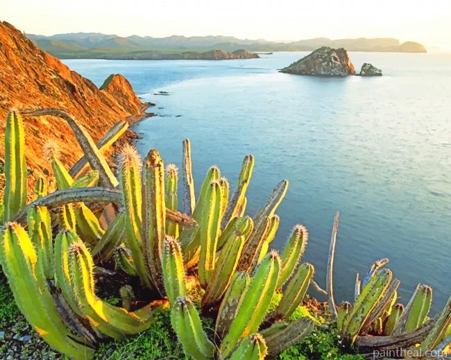 Cactus Plant Seascape Painting By Numbers Kits