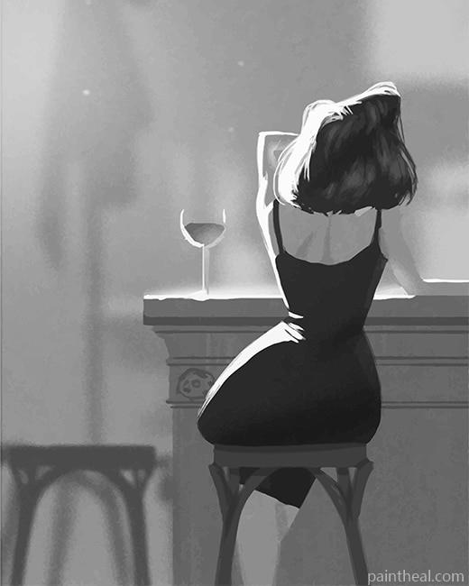 Black And White Lonely Woman Drinking Wine NEW Painting By Numbers Kits