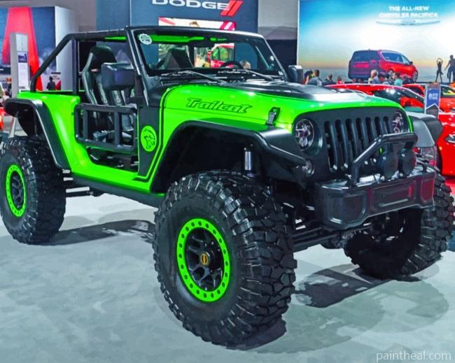 Green And Black Jeep Painting By Numbers Kits