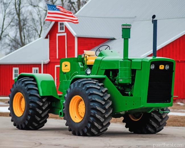 Green Tractor Near A Red House Painting By Numbers Kits