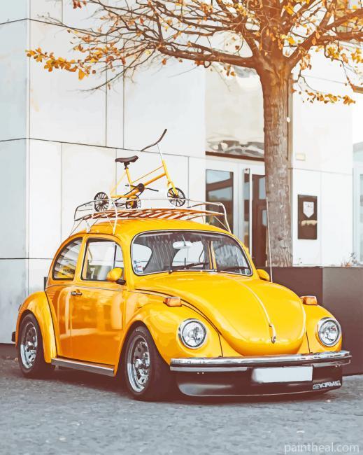 Vintage Yellow Volkswagen Beetle Painting By Numbers Kits