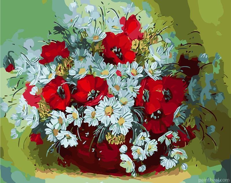 Poppies And Daisies In Vase Painting By Numbers Kits