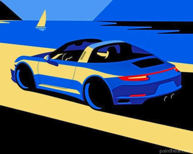 Blue Car Porsche Painting By Numbers Kits