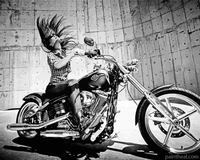 Black And White Girl On A Harley Painting By Numbers Kits