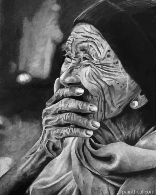 Black And White Old Laughing Lady Painting By Numbers Kits