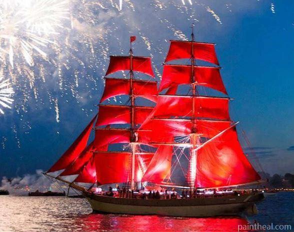 Fireworks Red Sail Ship Painting By Numbers Kits