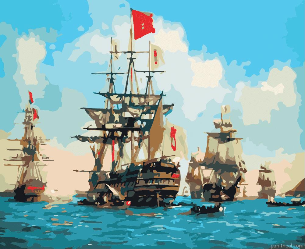 Pirate Ships In The Sea Painting By Numbers Kits