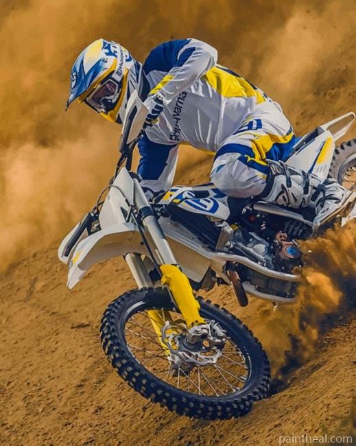 Motorcyclist Riding A Dirt Bike Painting By Numbers Kits