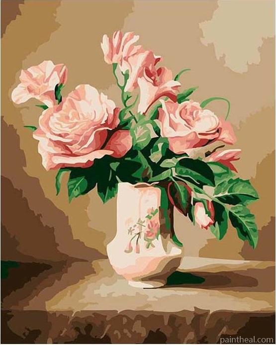 Pink Flowers In Jar Painting By Numbers Kits