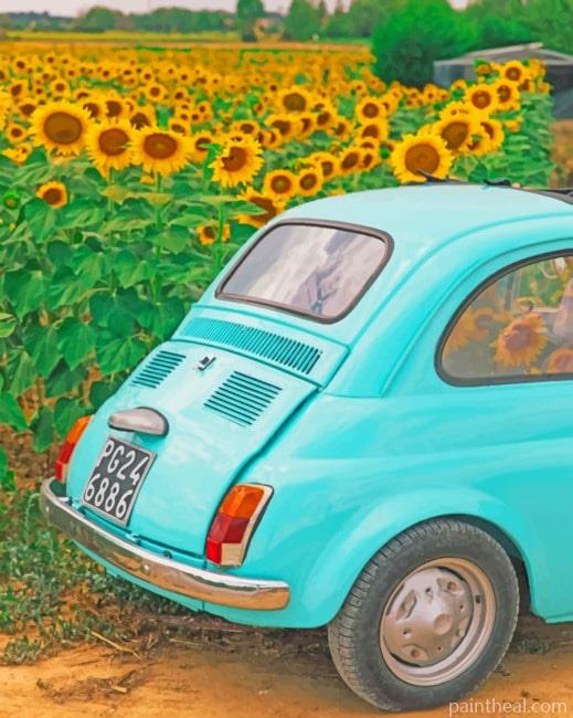 Antique Car And Sunflowers Painting By Numbers Kits