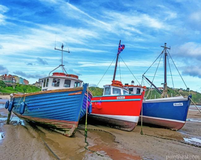 Red And Blue Boats Tenby Port Painting By Numbers Kits