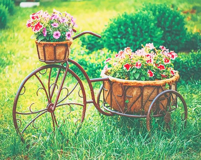 Vintage Bike With Basket Flowers Painting By Numbers Kits