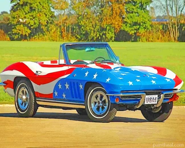 Corvette American Flag Painting By Numbers Kits