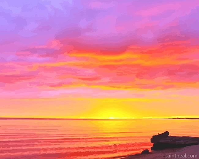 Orange Pink Sunrise Beach Painting By Numbers Kits