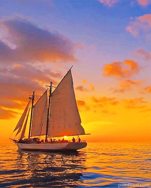 Sail Boat During Sunset Painting By Numbers Kits