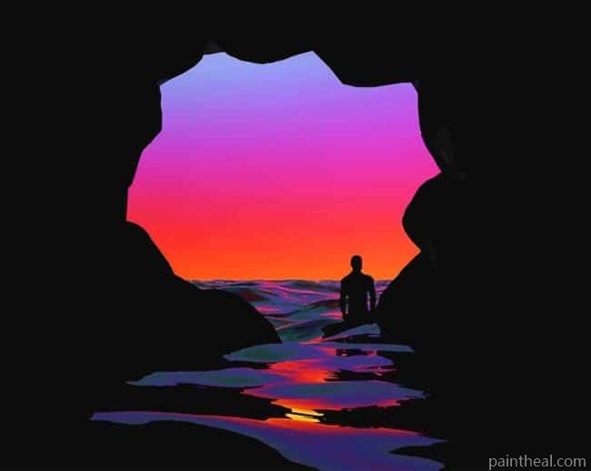 Man Silhouette In Sea Cave Painting By Numbers Kits