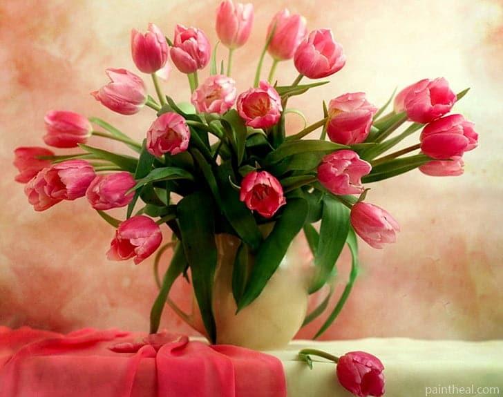 Pink Tulips in Vase Painting By Numbers Kits