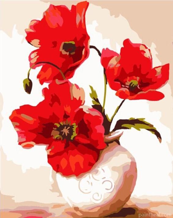 Red Hibiscus In Vase Painting By Numbers Kits