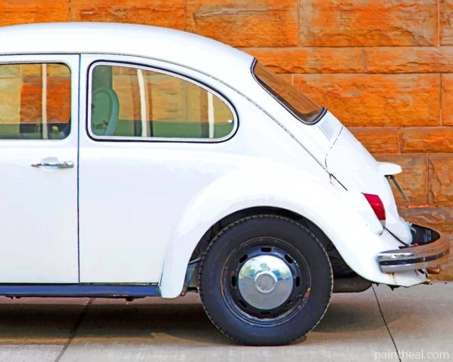 Vintage White VW Beetle Car Painting By Numbers Kits