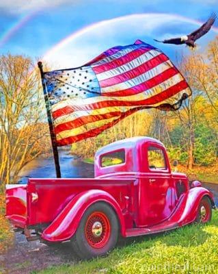 Red American Truck And Flying Eagle Painting By Numbers Kits