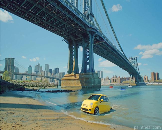Yellow Car Under Brooklyn Bridge Painting By Numbers Kits