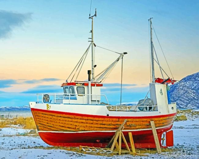 Boat Near Seashore Painting By Numbers Kits