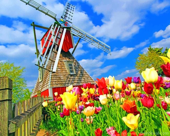 Windmill Among Roses Painting By Numbers Kits