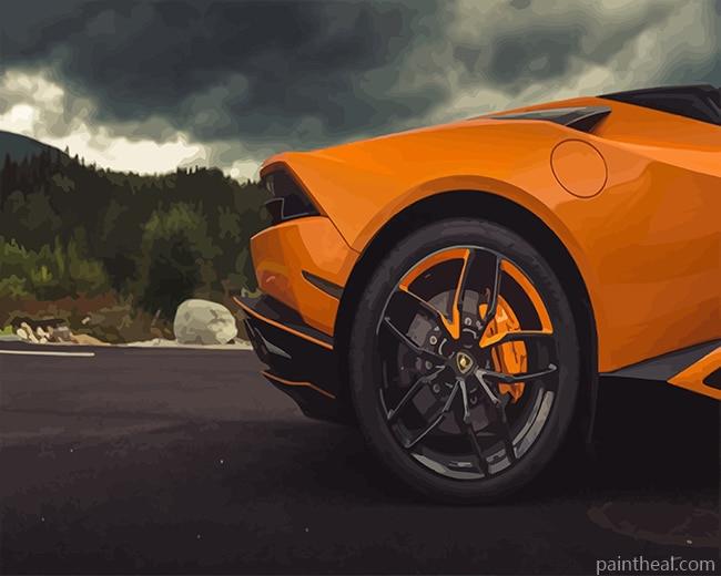 Orange Lamborghini Back Painting By Numbers Kits