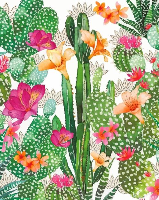 Cactus And Flowers Art Painting By Numbers Kits