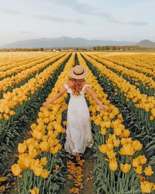Lady In A Field Of Yellow Flowers Painting By Numbers Kits