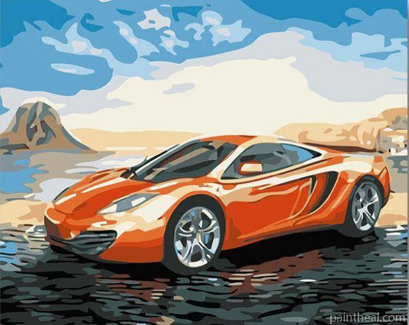 Orange Luxury Car Painting By Numbers Kits