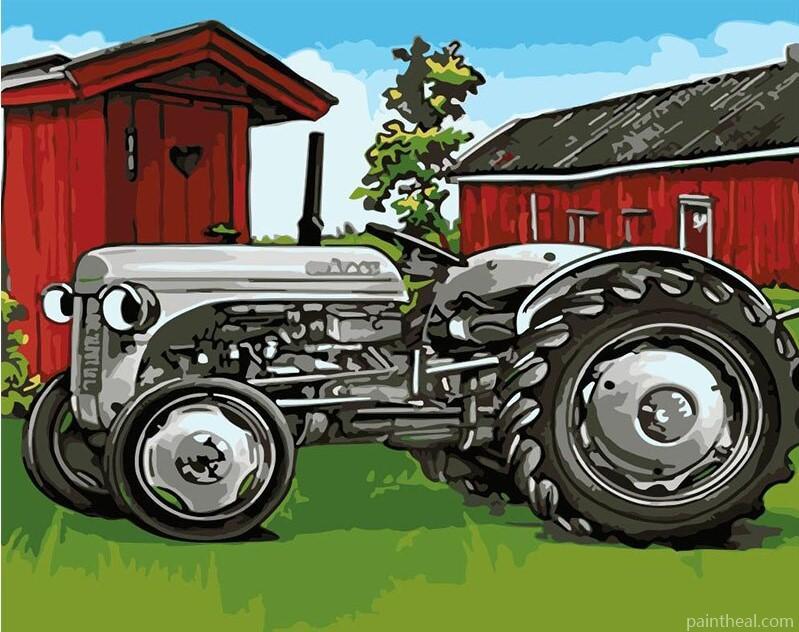 Grey Tractor In Farm Painting By Numbers Kits
