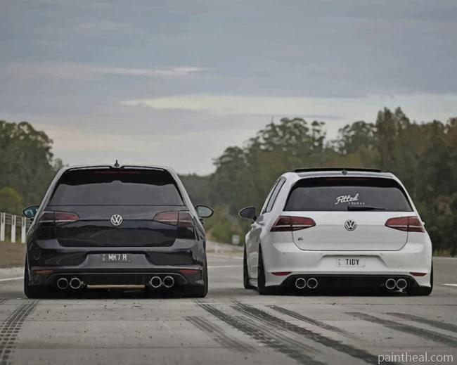 White And Black Volkswagen Golf Painting By Numbers Kits