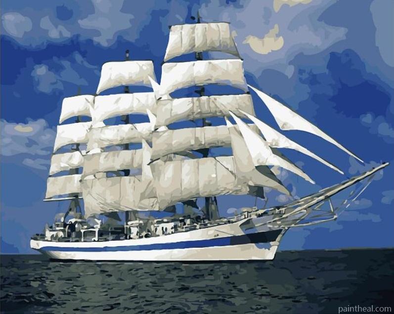 White Sailing Ship Painting By Numbers Kits