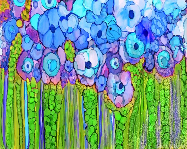 Abstract Blue Poppies Flowers Painting By Numbers Kits