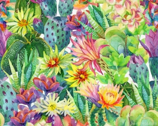 Cactus And Flowers Painting By Numbers Kits