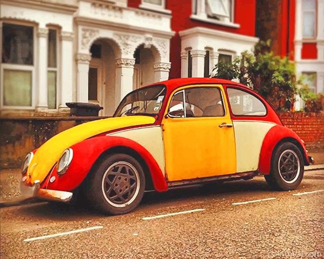 Yellow Red VW Beetle Painting By Numbers Kits