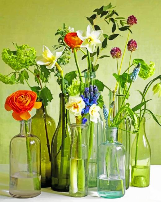 Flowers In Glass Bottles Painting By Numbers Kits