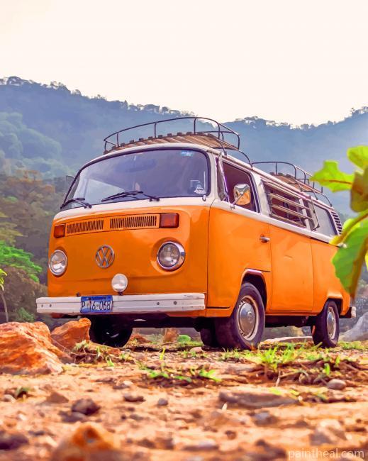Orange Volkswagen Van Painting By Numbers Kits