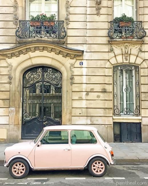 Pink Vintage Car Painting By Numbers Kits