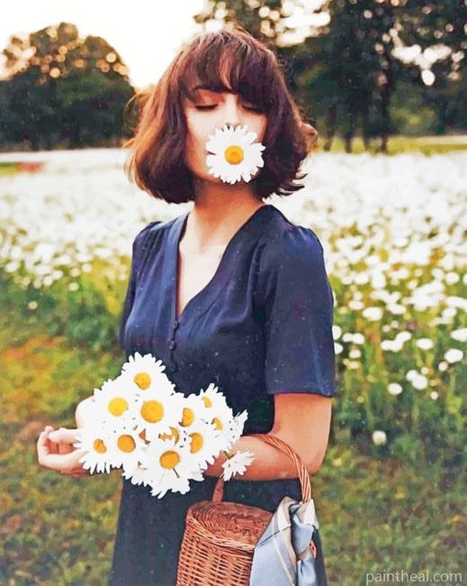 Girl And Daisy Flowers Painting By Numbers Kits