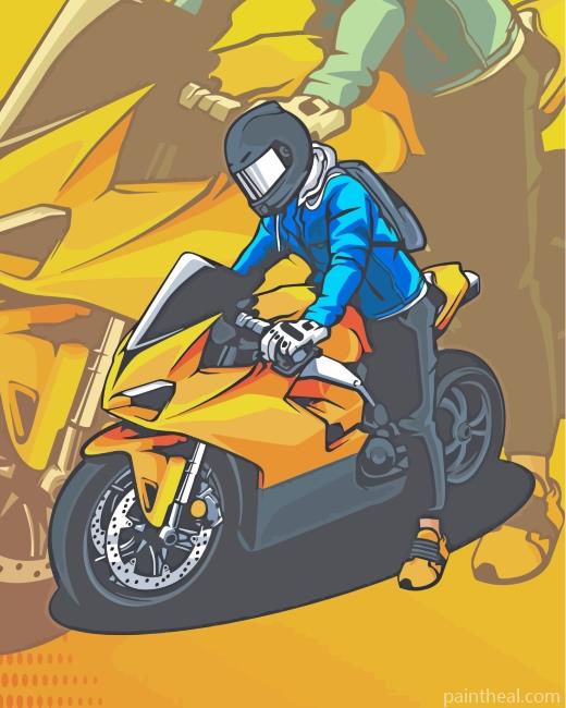 Illustration Motorcycle Driver Painting By Numbers Kits