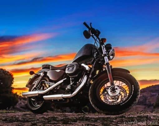 Harley Davidson And Sunset Sky Painting By Numbers Kits