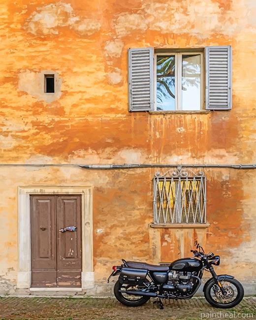 Black Motorcycle Old house Painting By Numbers Kits