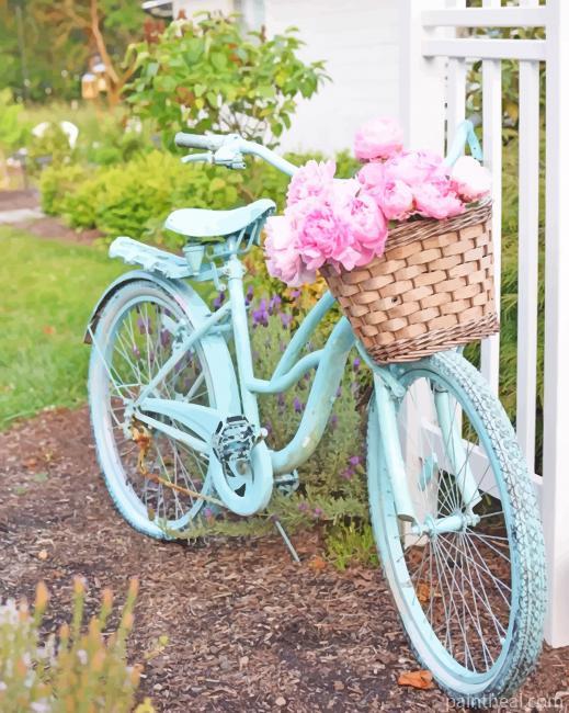 Blue Bike With Flowers Painting By Numbers Kits