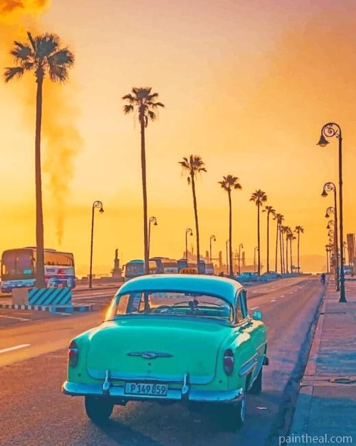 Green Vintage Car Painting By Numbers Kits
