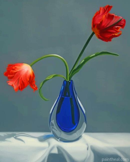 Red Flowers In A Blue Vase Painting By Numbers Kits