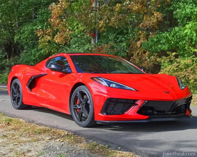 Red Corvette C8 Painting By Numbers Kits